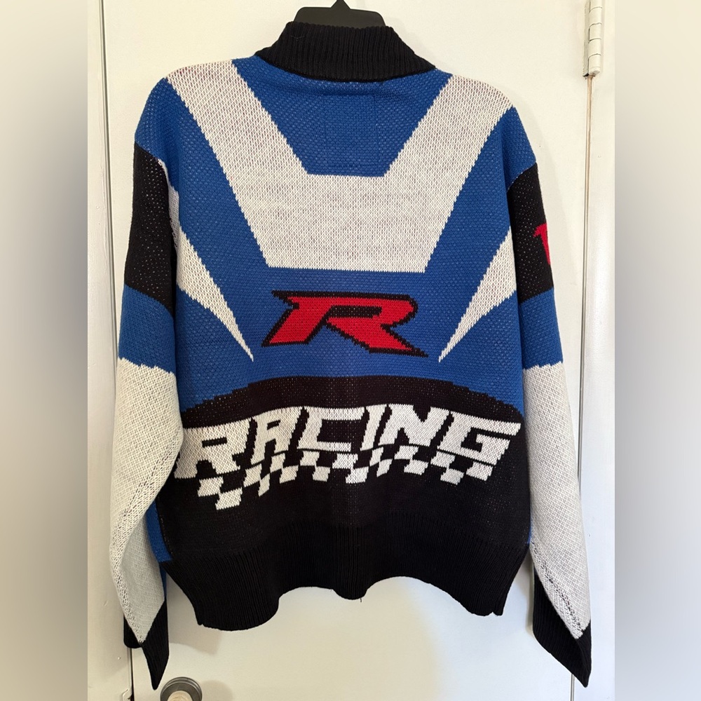 Copper Rivet Men's Racing Blue Zip-Up Knit Sweater, Size Small - Picture 2 of 9